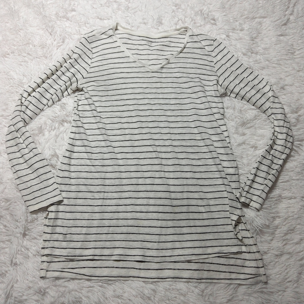 COPY - Eileen Fisher White and Black Stripe Long Sleeve Top